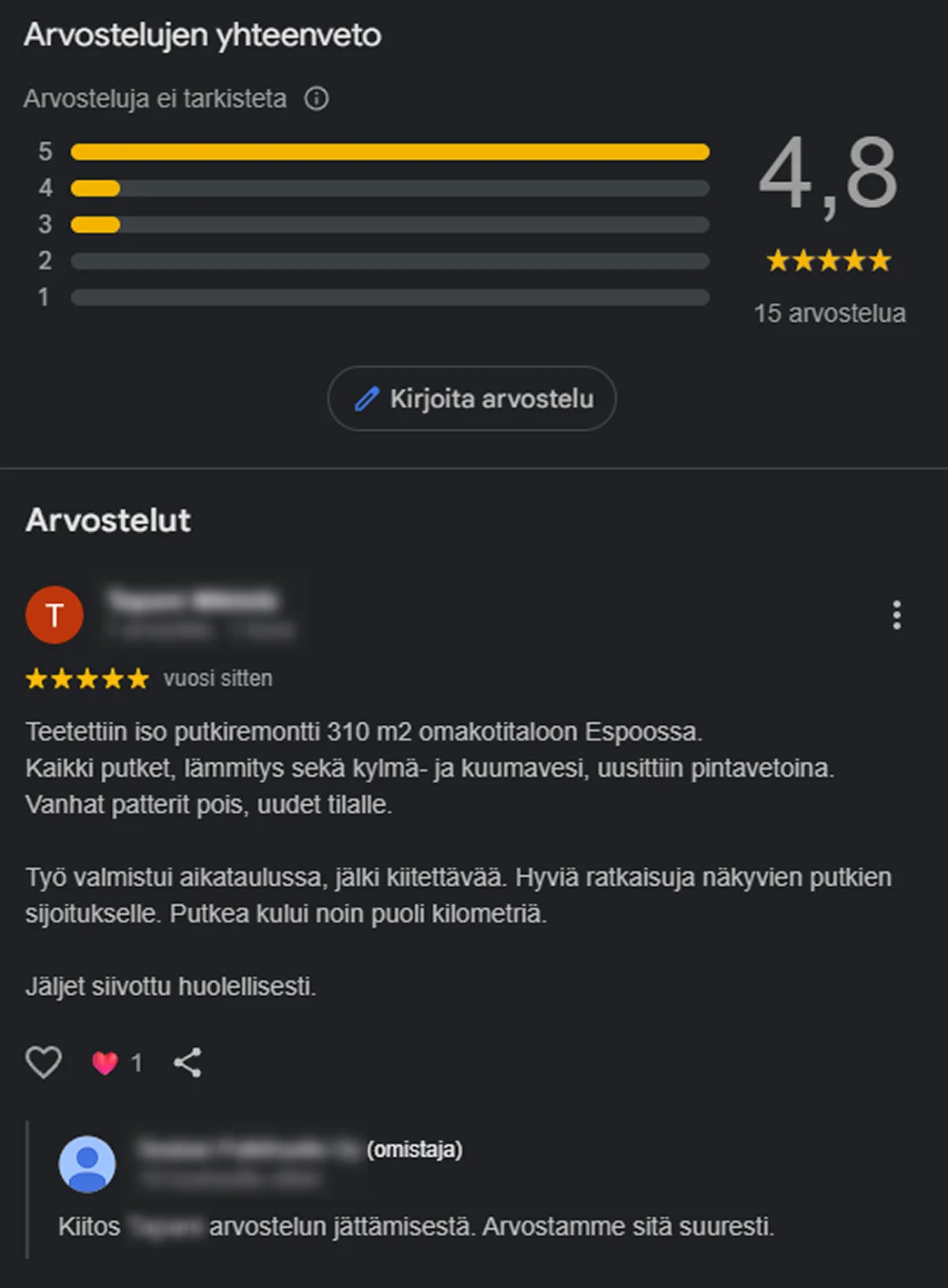 Arvosteluihin vastaaminen parantaa luotettavuutta ja näyttää aktiivisuutta