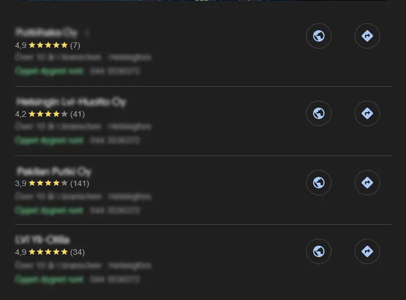 Google Maps Local Pack - näyttää top 3 yritystä